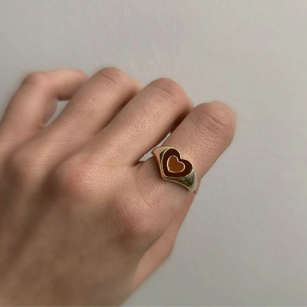 Double Heart Ring - brown, Adjustable