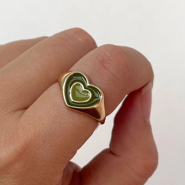 Double Heart Ring - Green