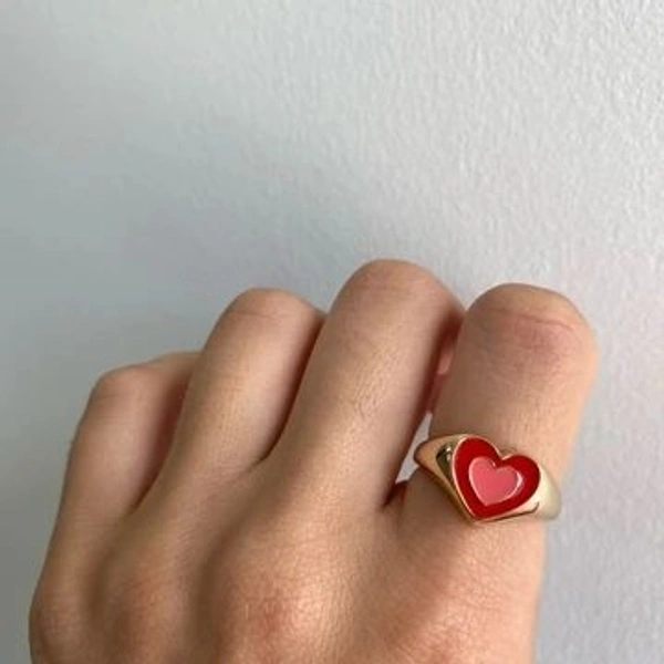 Double Heart Ring - Red