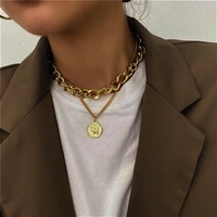 Coin Layered Necklace - Golden, Adjustable