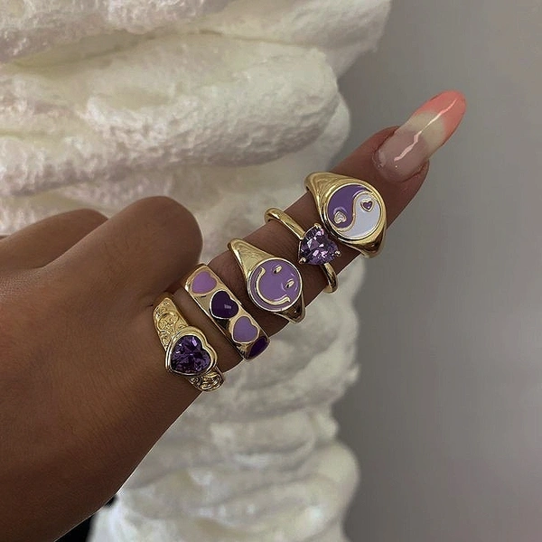 Lavender Y2k Ring Set - lanender, 17