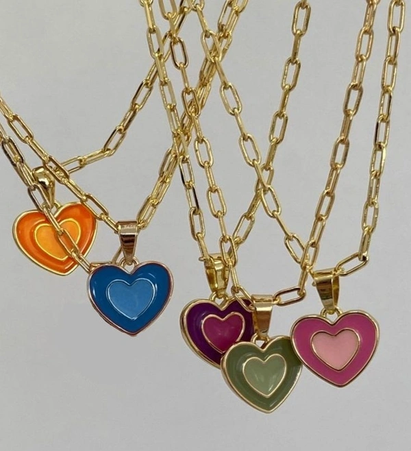 Double Heart Necklace - Brown