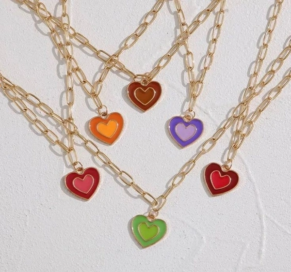 Double Heart Necklace - Brown