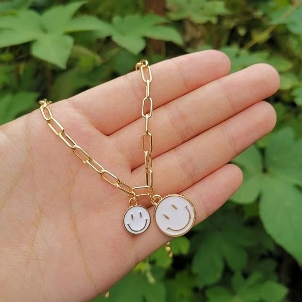 Double Smiley Necklace - white