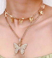 Chunky Butterfly 2 Layerd Necklace - silver