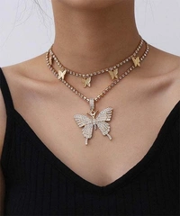 Chunky Butterfly 2 Layerd Necklace - silver