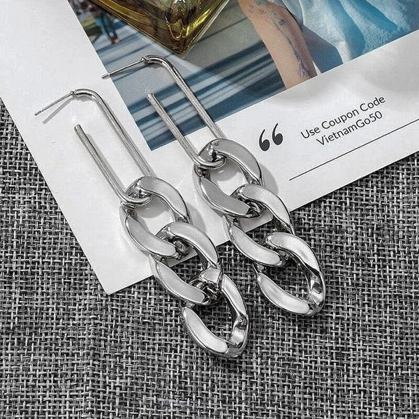 Cuban Chain Earrings - silver