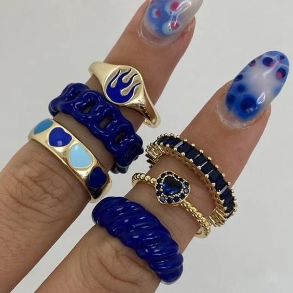 Nevi Blue Chunky Ring Set - nevi blue, 17