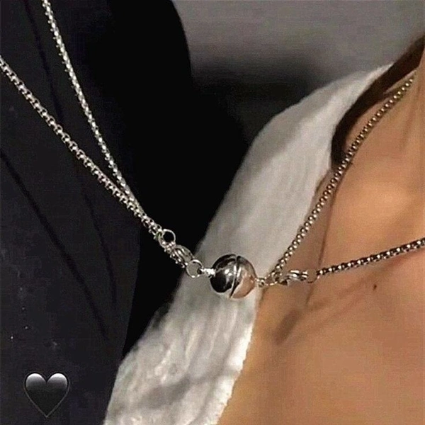 Magnetic Couple Necklace  - silver