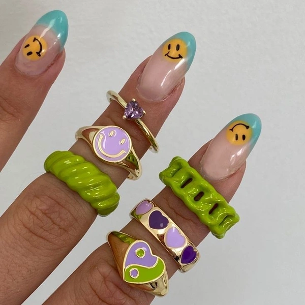 Y2k Purple & Green Ring Combo - 17