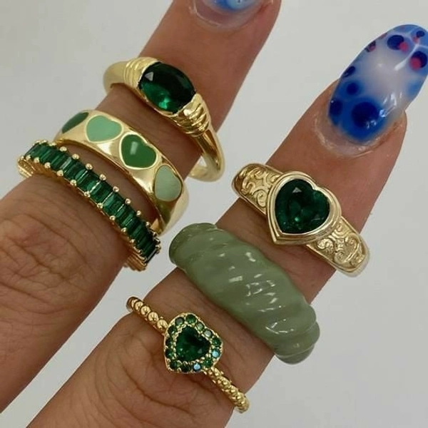 Y2k Green Rings Set  - 17 & adjustable