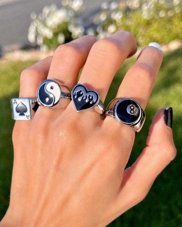 Playing Card Shape Rings - free size , silver plated 