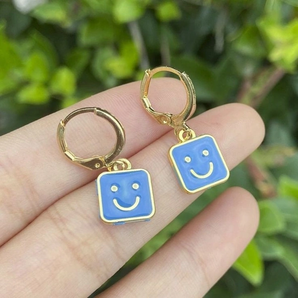 Smiley Face Earrings  - Black 