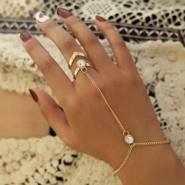 Stone Ring With Chain Bracelet 
