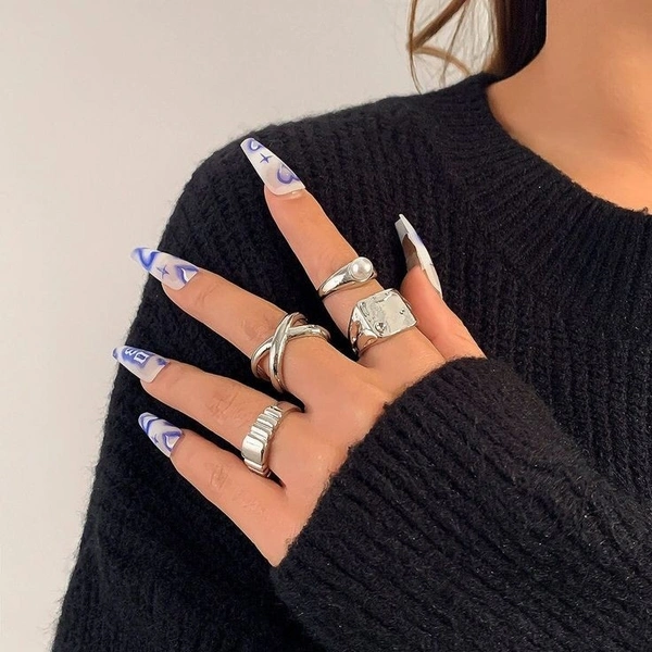 Statement Rings Set  - Silver 