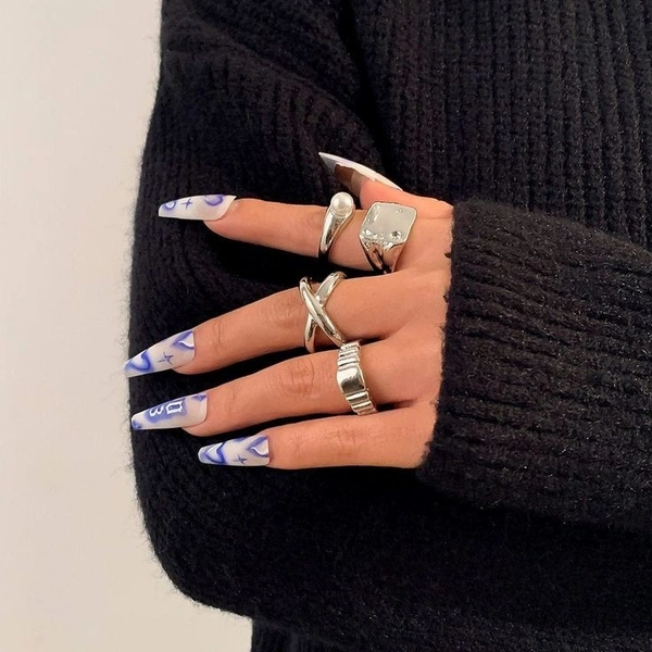 Statement Rings Set  - Silver 