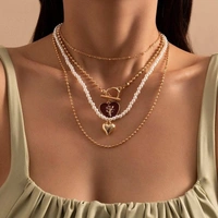 Retro Heart Layered Necklace Set 