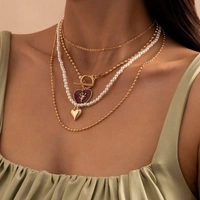 Retro Heart Layered Necklace Set 