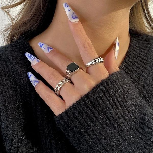 Retro Rings Set  - Free Size , Silver