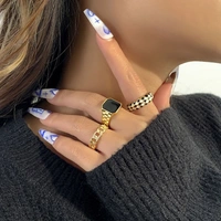 Retro Rings Set  - Free Size, Golden 
