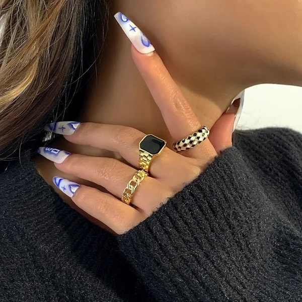 Retro Rings Set  - Free Size, Golden 