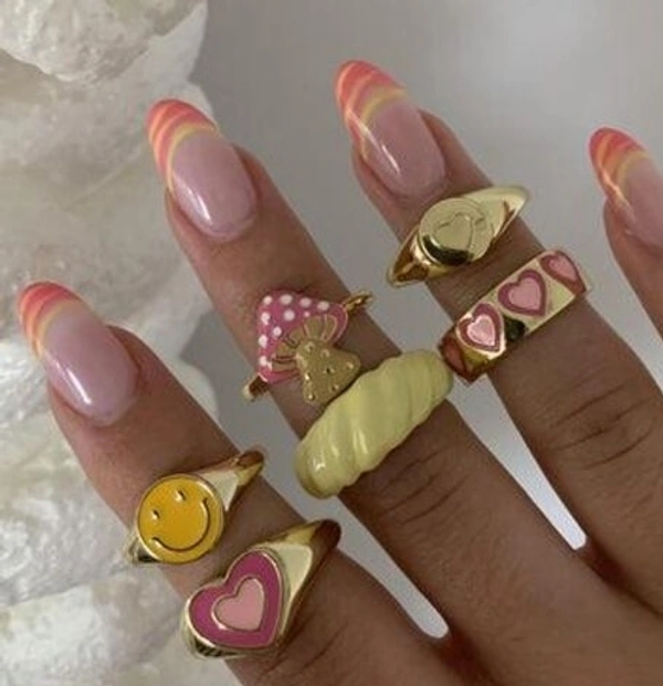 Pink Mashroom Rings Set 