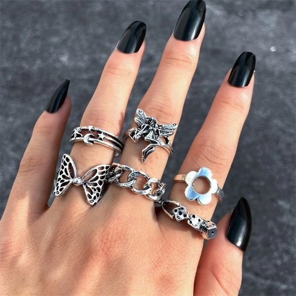 Fairy Rings Set  - Silver , Free Size 