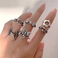 Fairy Rings Set  - Silver , Free Size 