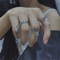 Punk Butterfly Chain Rings Set  - Golden