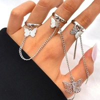 Punk Butterfly Chain Rings Set  - Golden