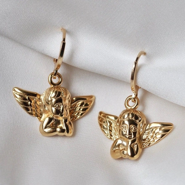 Angel Cherub Mini Hoops  - Golden
