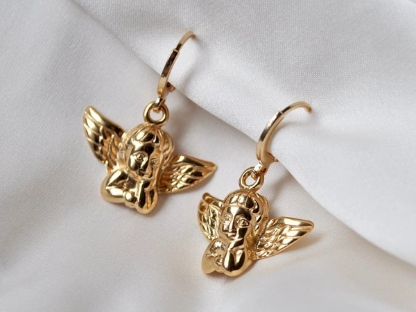 Angel Cherub Mini Hoops  - Golden