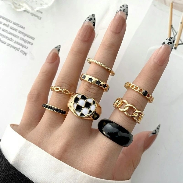 Checker Heart Rings Set 