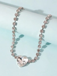 Silver Heart Stone Necklace  - T