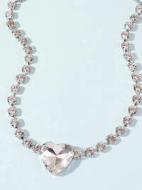 Silver Heart Stone Necklace  - T