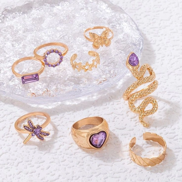 Lavender Rings Set  - French Lilac