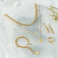 V-Shaped Zipper Chain Ring Necklace Bracelet Earrings Set
