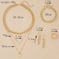 V-Shaped Zipper Chain Ring Necklace Bracelet Earrings Set