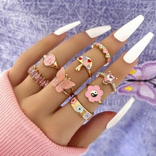 Y2k Butterfly Rings Set 