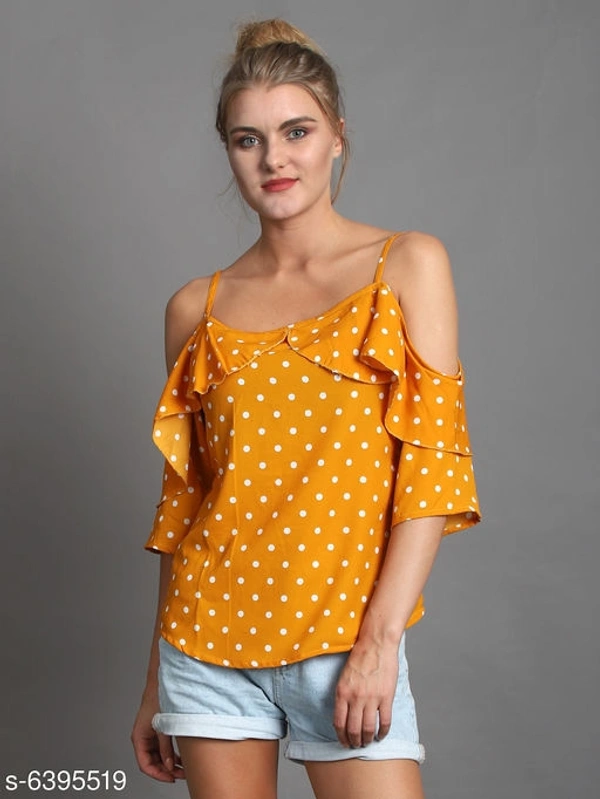 Women's Printed Mustard Crepe Top - M
