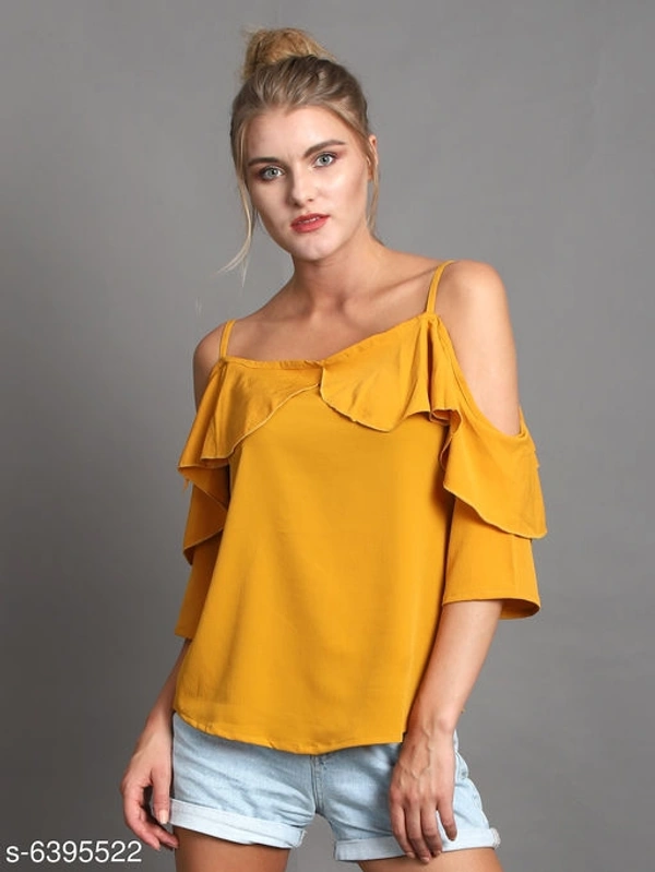 Women's Printed Mustard Crepe Top - L