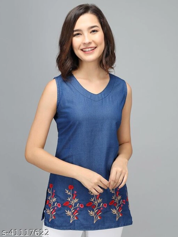 Women Denim Sleeve Less Tops - S