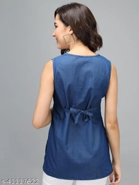 Women Denim Sleeve Less Tops - S