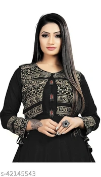 Women Kurti With Jacket - Black, 5XL, 6XL