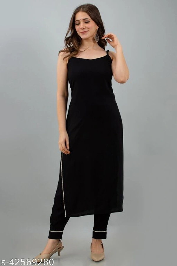 Women's Black Kurti With Pant Set - L
