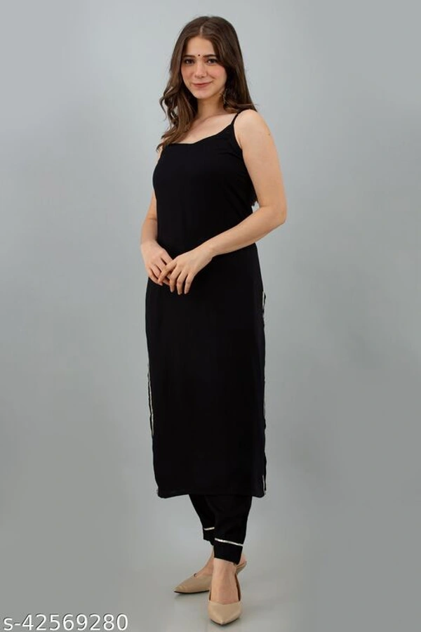 Women's Black Kurti With Pant Set - L
