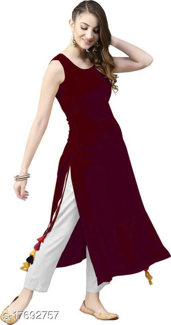 Women Rayon Solid Kurti - L, Maroon