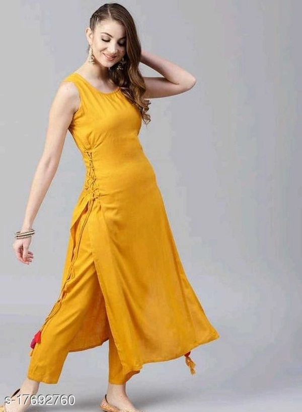 Women Rayon Solid Kurti - XL, Yellow