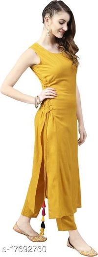 Women Rayon Solid Kurti - XL, Yellow