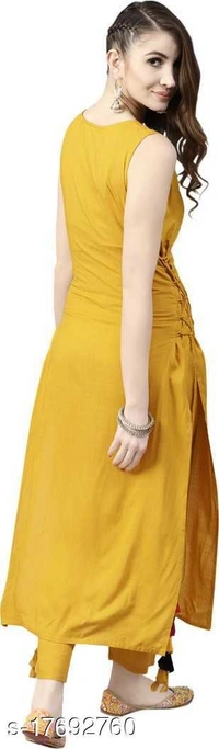 Women Rayon Solid Kurti - XL, Yellow